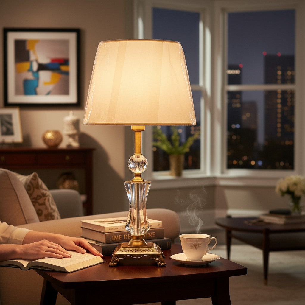 Vintage Brass Crystal Side Table Lamp